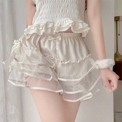 Sugar Girl~Summer Lolita Bloomers Double Layer Puffy Skirt Anti-Exposure Shorts   