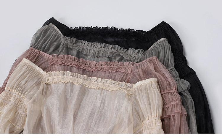 Balladeer~Classic Lolita Shirt Puff Sleeves Open Shoulder Blouse 36010:511684