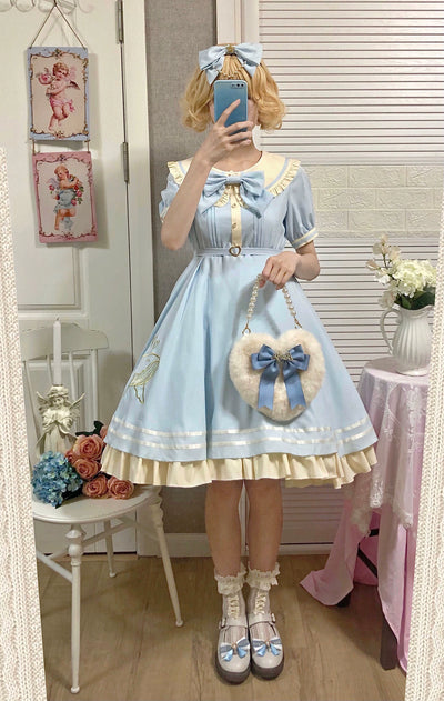 (BFM)Strawberry Witch~Summer Lolita Dress Sailor OP Daily Dress S light blue 