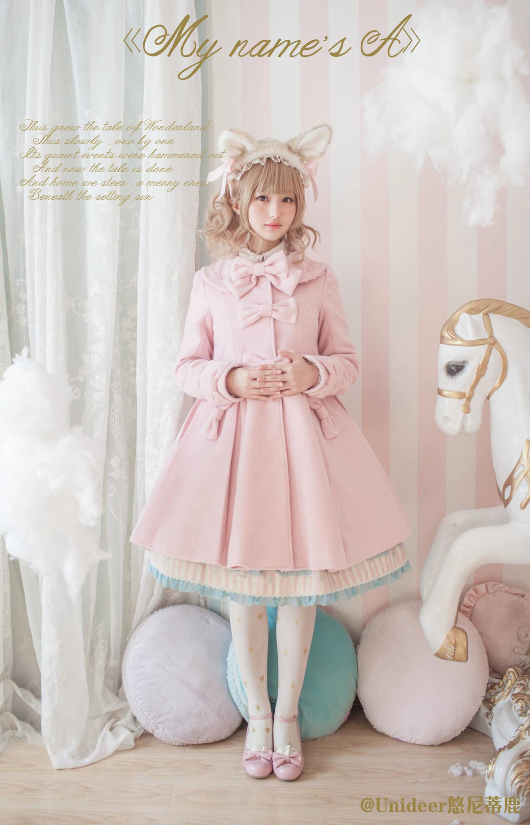 Unideer~Winter Lolita Coat Wool Bow Overcoat (L M S XL / Pink) 32784:631102