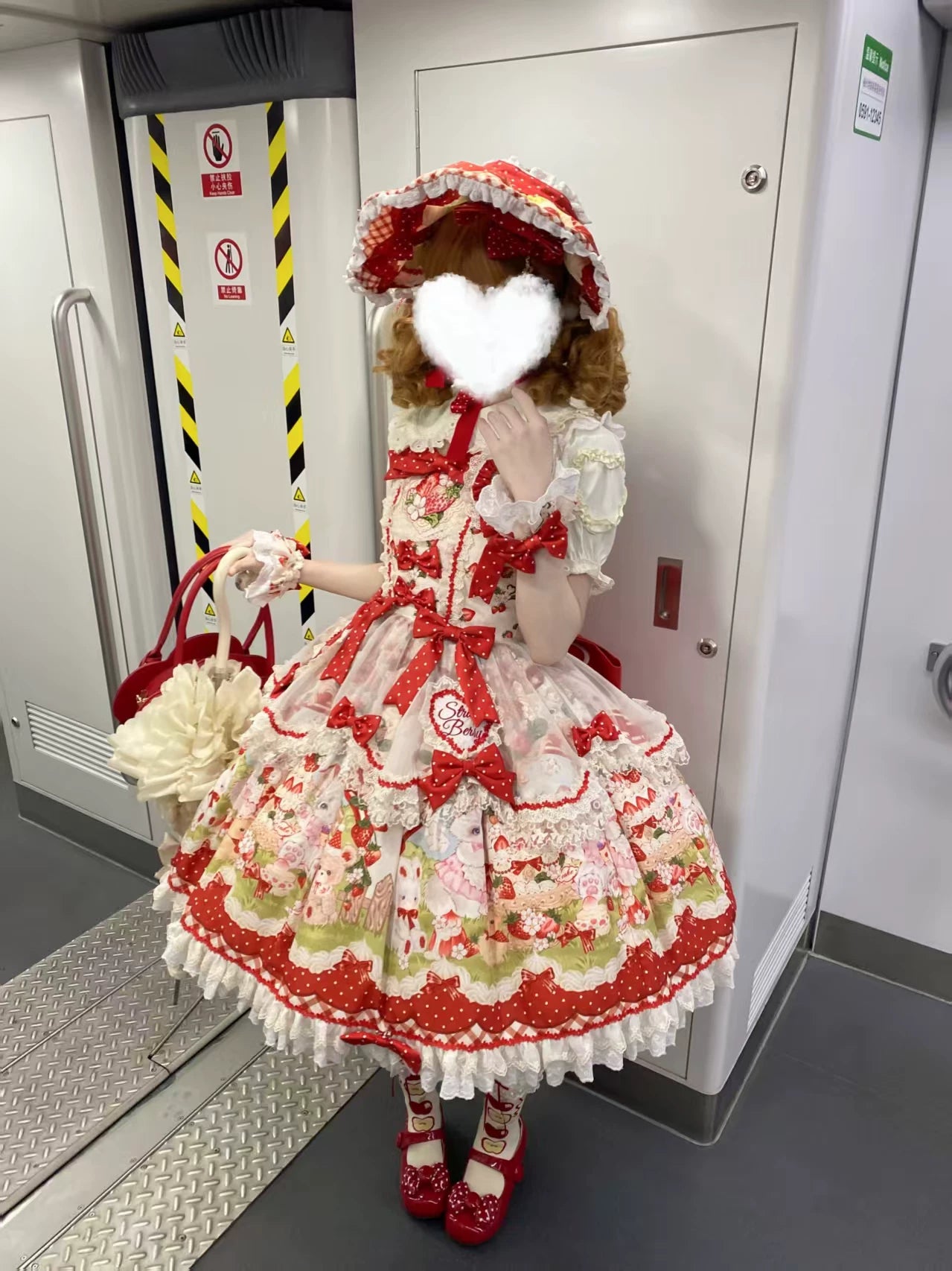 Strawberry Cat - Printed Sweet Lolita JSK Dress, Embroidered Strawberry