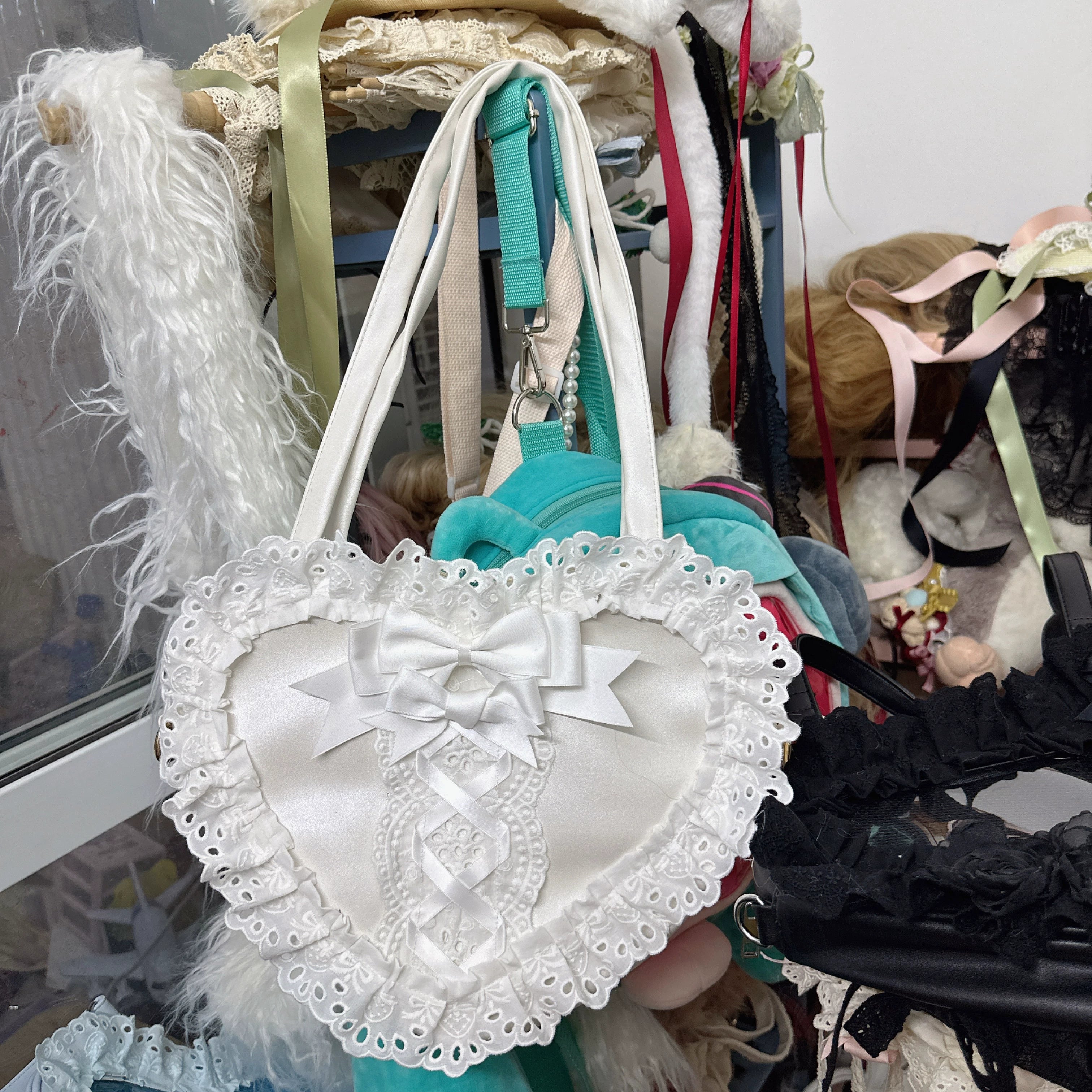 Chestnut Lolita - Sweet Lolita Bag Heart-shaped Lace Bag Multicolors pure white