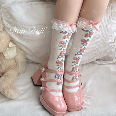 Roji Roji~Autumn Sweet Lolita Cotton Thigh-high Socks bean paste short socks free size 