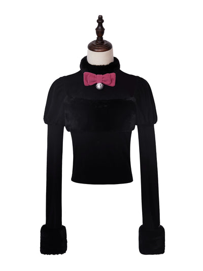 (BFM)Tan Tuan~Wish Cat~Sweet Lolita Shirt Fur Collar Knitted Blouse black innerwear (regular style) S 