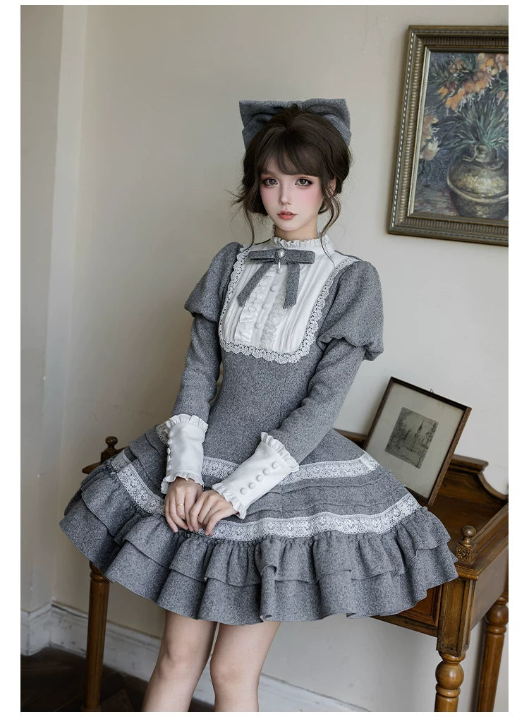 Reminisce - Pile Classic Lolita Dress, Detachable Cape 44439:808559