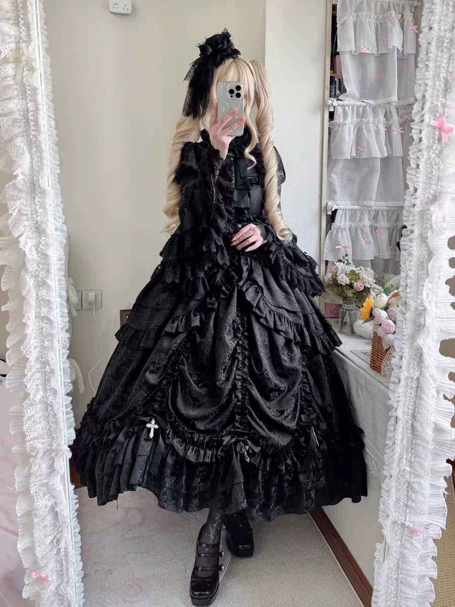 Cross Nocturne - Gothic Lolita Corset Dress Set, High-low Hem & Cross 45438:847288