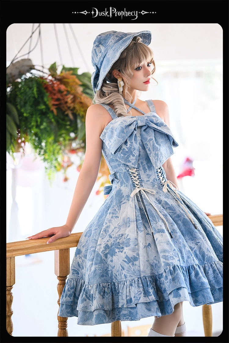 DuskProphecy~Egret 2.2-3.1 Version~Sweet Lolita Denim JSK Bust-Supporting Dress