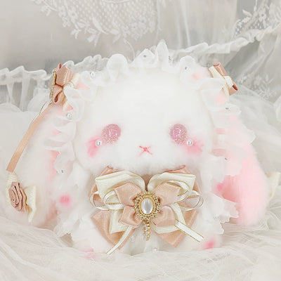 Bear Star~Butterfly Ya~Kawaii Lolita Doll Bag Crossbody Lolita Bunny Shoulder Bag Pink small bag + crossbody pearl chain  