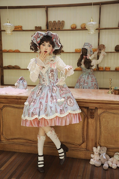 Alice Girl~Teddy Bear Wall~Kawaii Lolita OP Dress Teddy Bear Embroidery JSK   