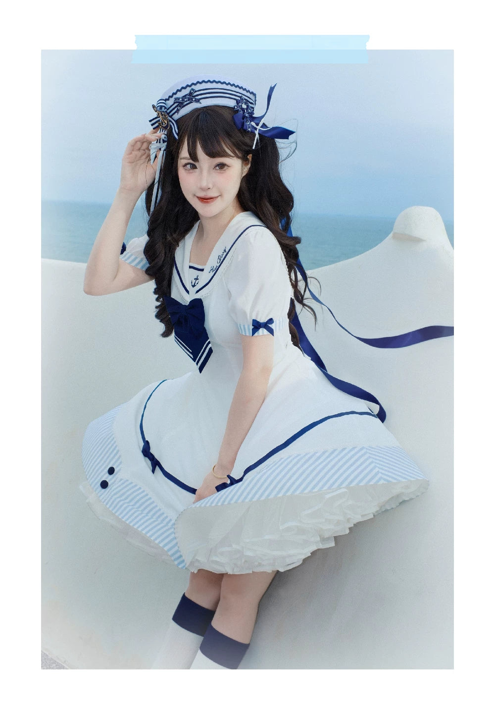 Little Sea Breeze - Summer Sailor Lolita OP Dress with Detachable Bow 45712:859179