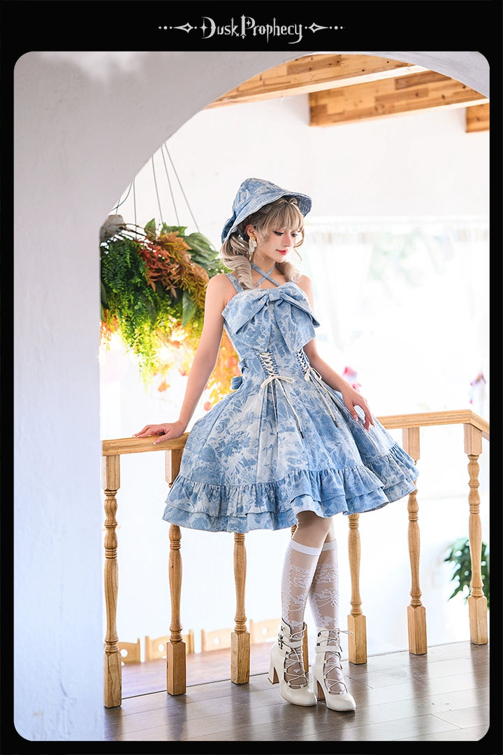 DuskProphecy~Egret 2.2-3.1 Version~Sweet Lolita Denim JSK Bust-Supporting Dress