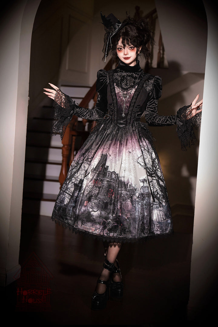 LilithHouse~Horror House~Gothic Lolita JSK with Spooky Castle Print