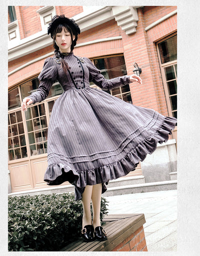 With PUJI~Vintage Lolita OP Navy Blue Dress   