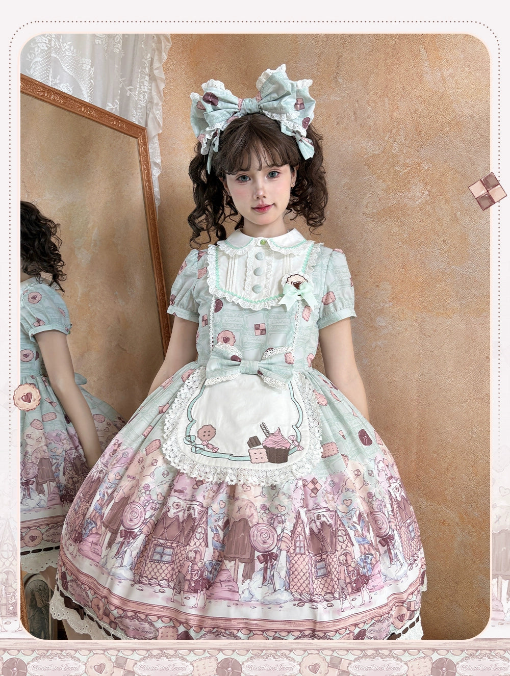 The Story of Frosting Town - Kawaii Lolita Print Dress, Detachable Apron 44387:806516