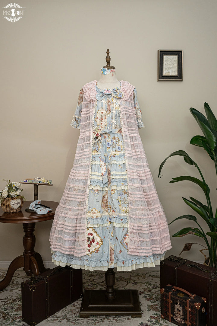 Miss Point~Cat and Rose Tea~Sweet Lolita Tulle Cardigan and Long Skirt Overlay (L S) 42141:728093