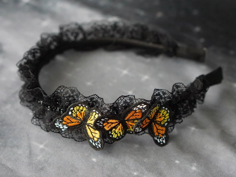 Strange Sugar - Gothic Lolita Black Headdress Butterfly KC Photography Props 7 - Orange small butterfly bow