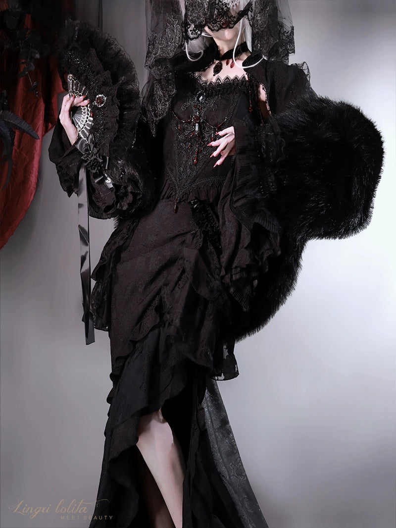 Lingxi Lolita~Lord of the Night~Gothic Lolita Skirt Suit Mermaid Skirt and Fishbone Bodice 42159:730288