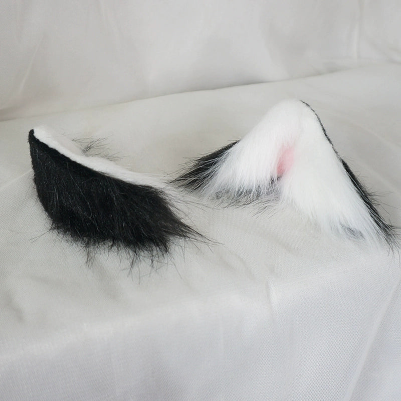 MaoJiang Handmade~Sweet Lolita Headdress Cat Ear Hair Clips Black white