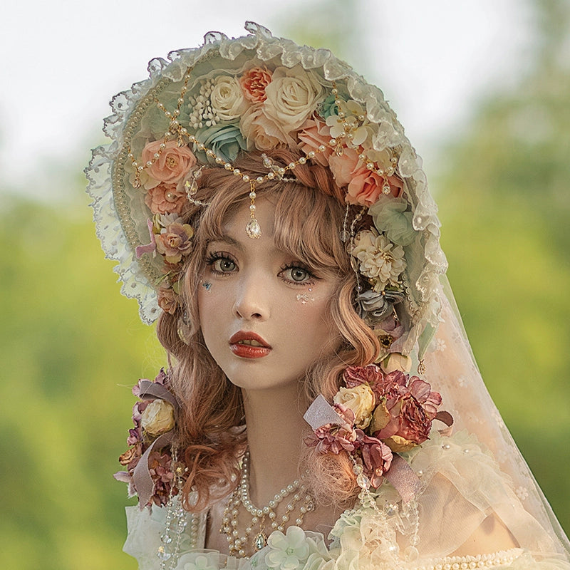 Cat Fairy - Wedding Lolita BNT Hair Accessory Necklace Parasol Light green (hat + veil)
