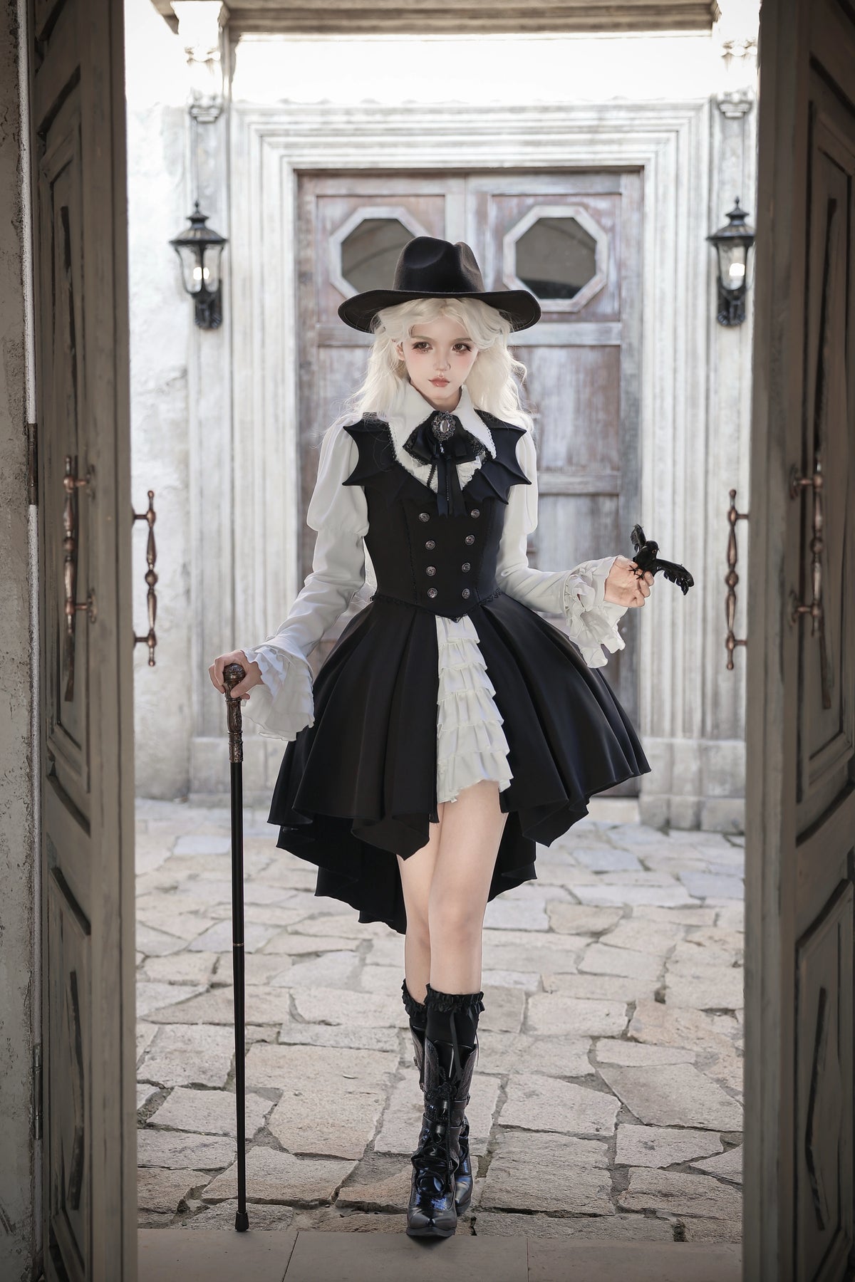 Bat Guardian - Halloween Gothic Lolita JSK Dress Set, Bat Wing Collar 46028:872897