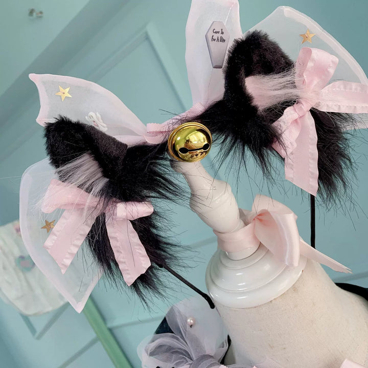 Fluff Mollie~Halloween Lolita KC Bat Cat Ear Bell Headband   