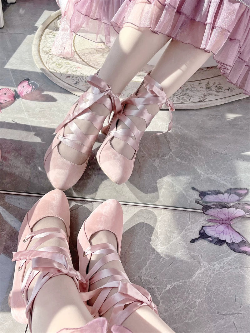 MR.Qiutian - Forbidden Dance - Elegant Lolita Velvet Shoes, Adjustable Lace-Up Straps 43837:786419