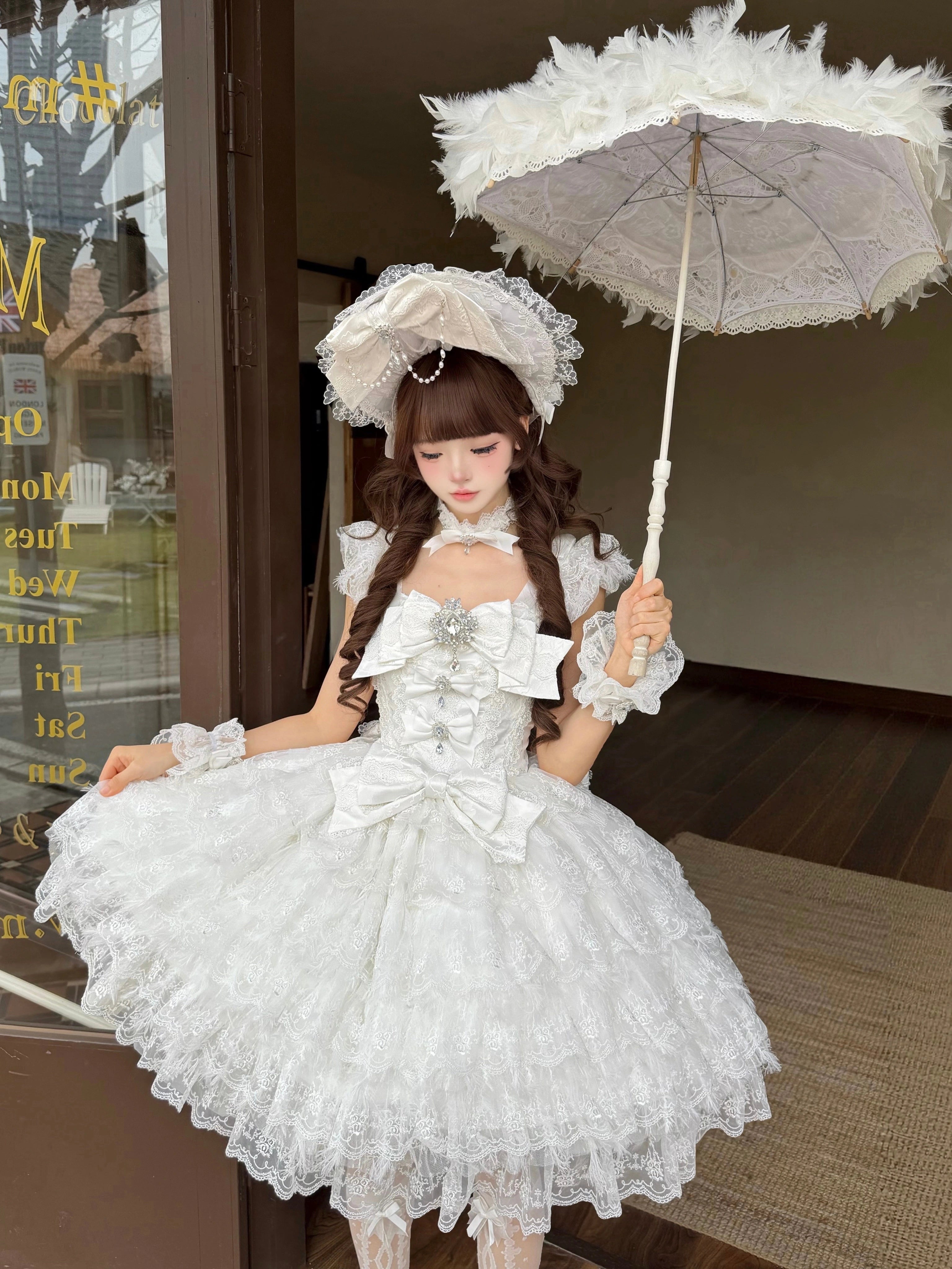 Sugar Girl - Snow Feather - Wedding Sweet Lolita JSK Dress, Multi-layered Lace Skirt 44125:797432