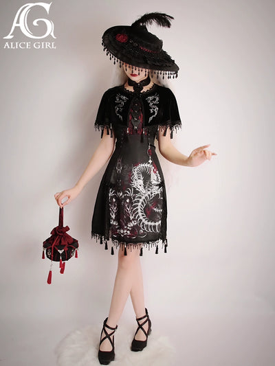 Alice Girl~Bony Dragon~Chinese Style Lolita Black Cape   