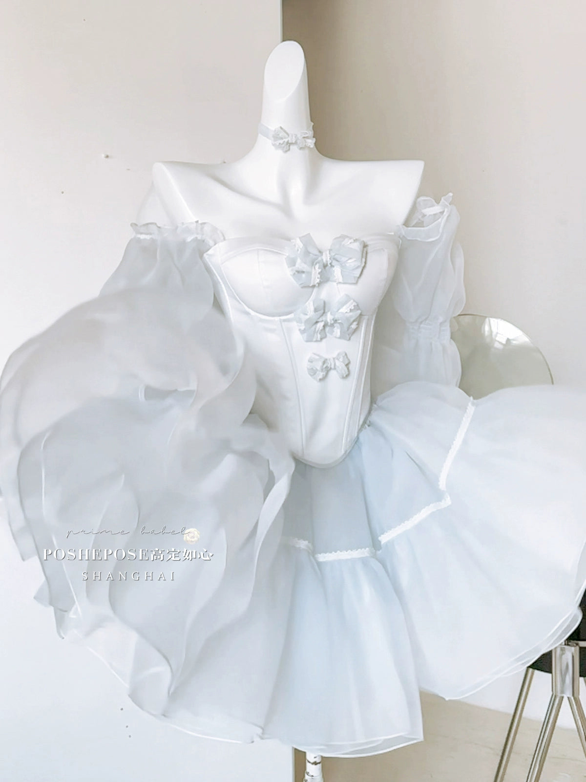 POSHEPOSE~Gorgeous Lolita OP Dress High-end Bow Princess Dress Blue XS 