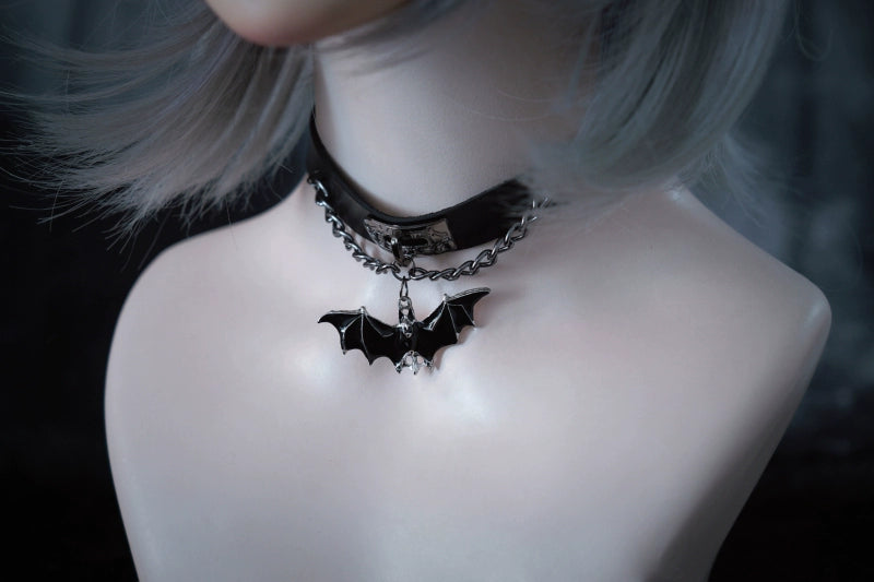 Strange Sugar - Gothic Lolita Choker Bat Pendant Faux Leather Necklace