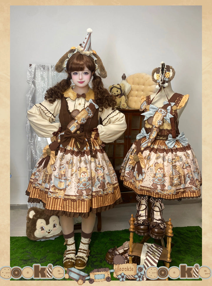 Star Fantasy~Bear Biscuit~Sweet Lolita Dress Winter Lolita OP and Salopette