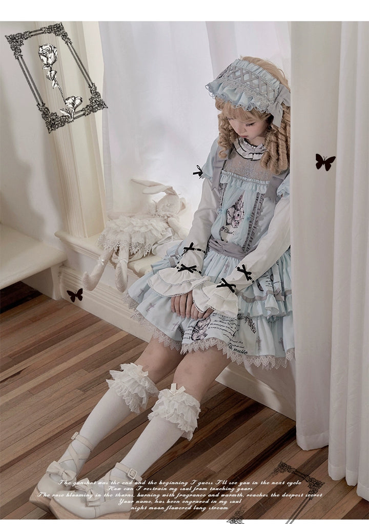 Honey Machine~Doll Theater~Sweet Lolita OP/JSK Bunny Print Daily Lolita Dress   