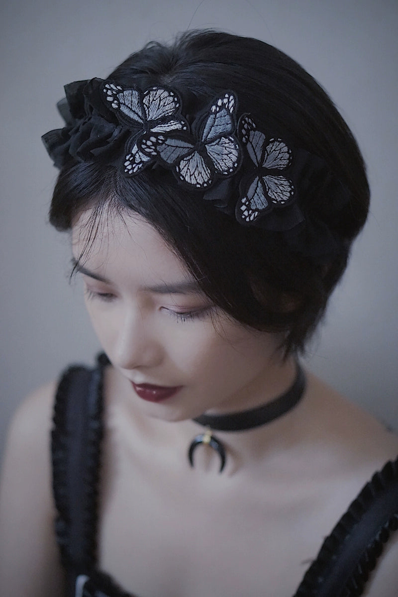 Strange Sugar - Gothic Lolita Black Headdress Butterfly KC Photography Props