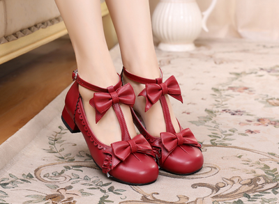 Sosic~Mengjiang Kiri~Sweet Lolita Gorgeous Leather Shoes red 33 