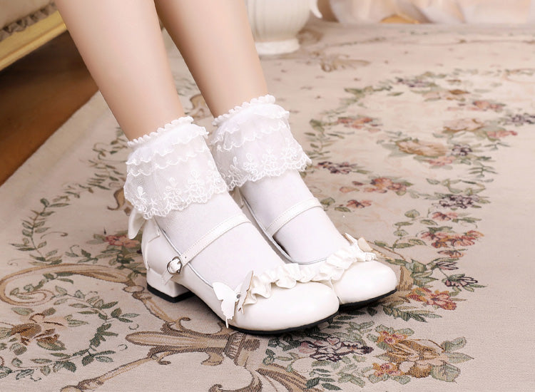 Sosic~Stand Still and Don't Fly~Daily Sweet Lolita Round Toe Handmade Shoes white 33 