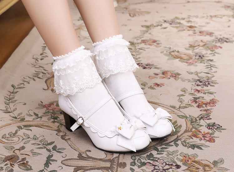 Sosic - Ode to Luan - Sweet Lolita High Heel Bow Shoes white color 33