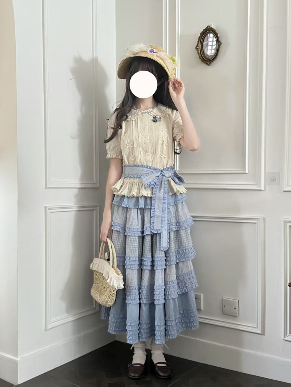 Miss Point~Garden Sunflower~Country Lolita SK Patchwork Tiered-Ruffles Skirt 42511:742944