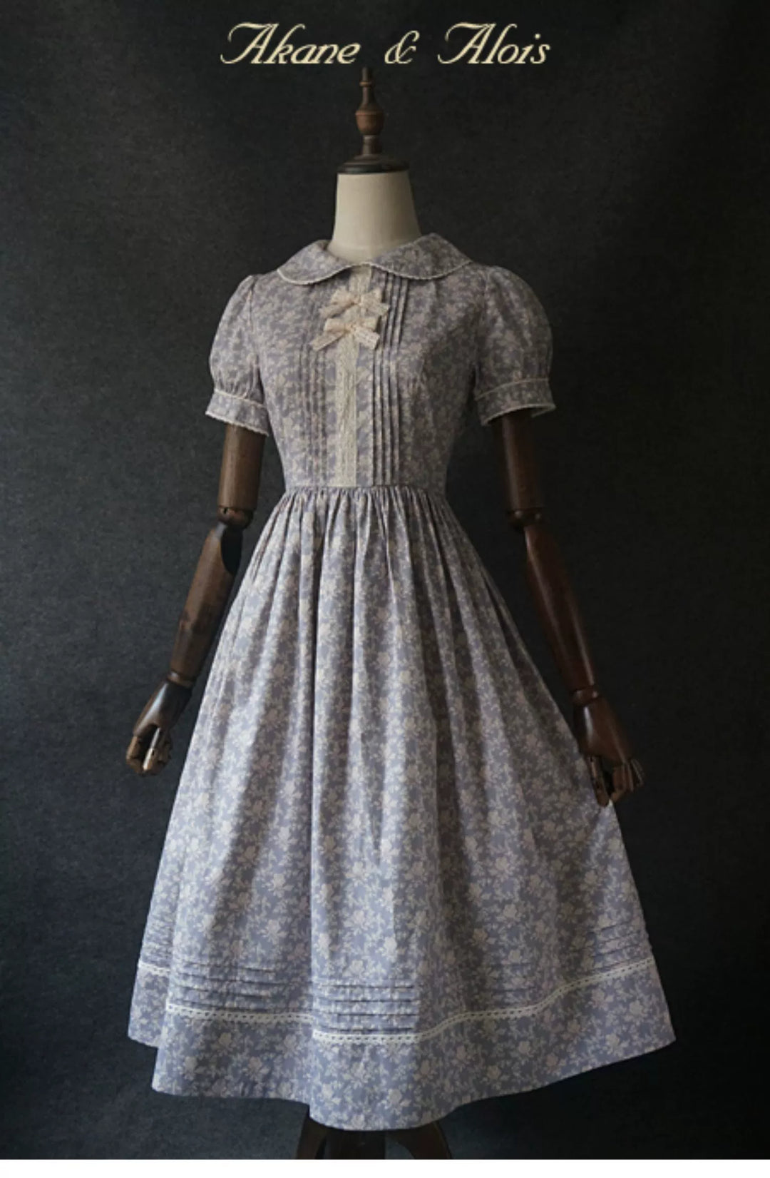 Akane Alois~Hana Shinfu~Country Lolita Flower Print OP Dress S gray blue 