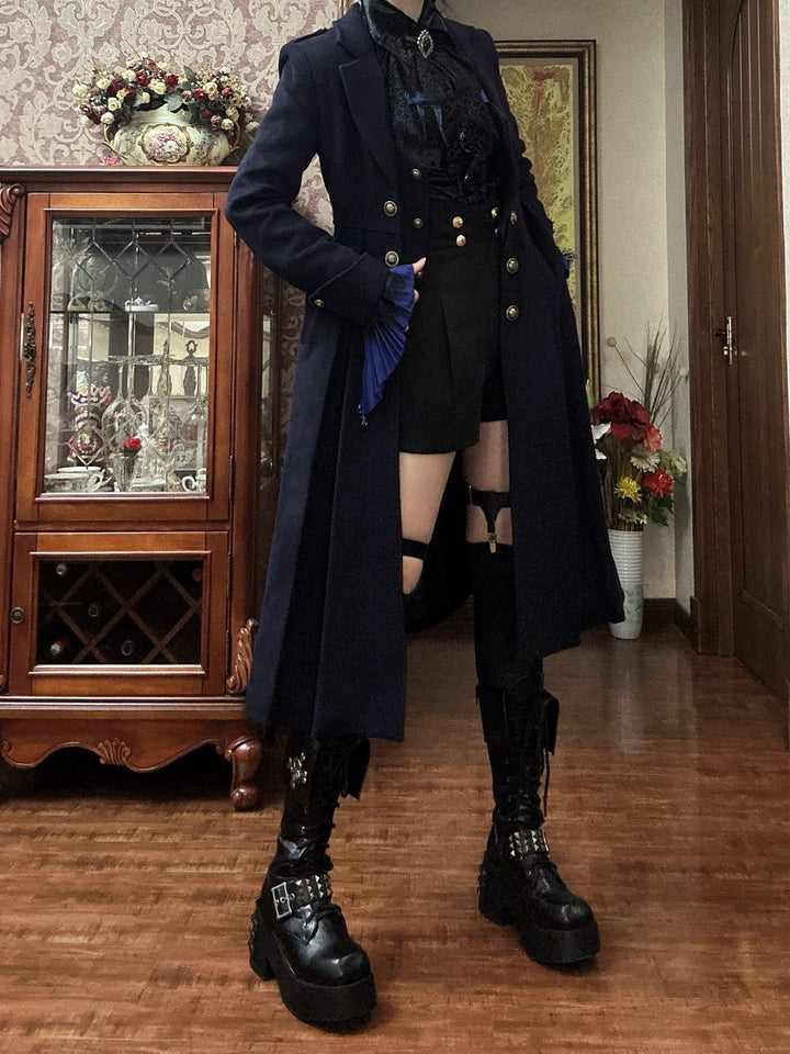 Gazing Galactic~Ouji Lolita Coat Winter Gothic Prince Wool Outwear Navy blue S 