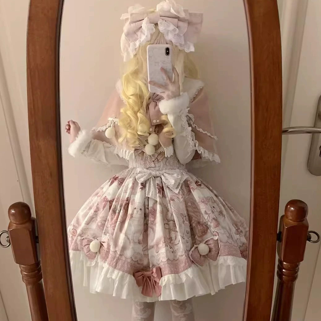 Matutu - Dessert Catlets - Sweet Lolita JSK, Strawberry And Cat Prints