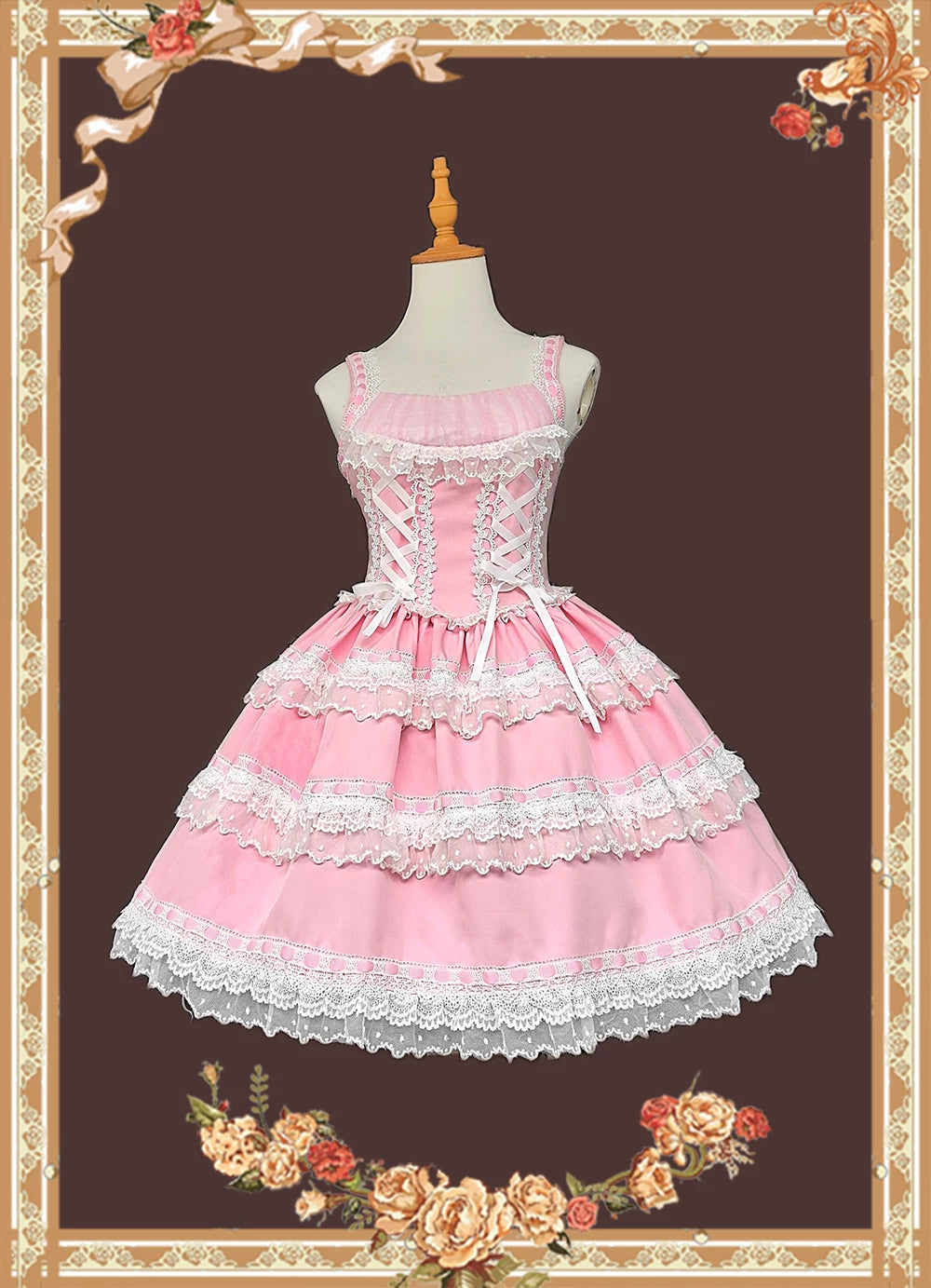 Mirror Doll - Old School Lolita Tiered Hem JSK with Polka Dot Lace (L M S XL) 45540:853696