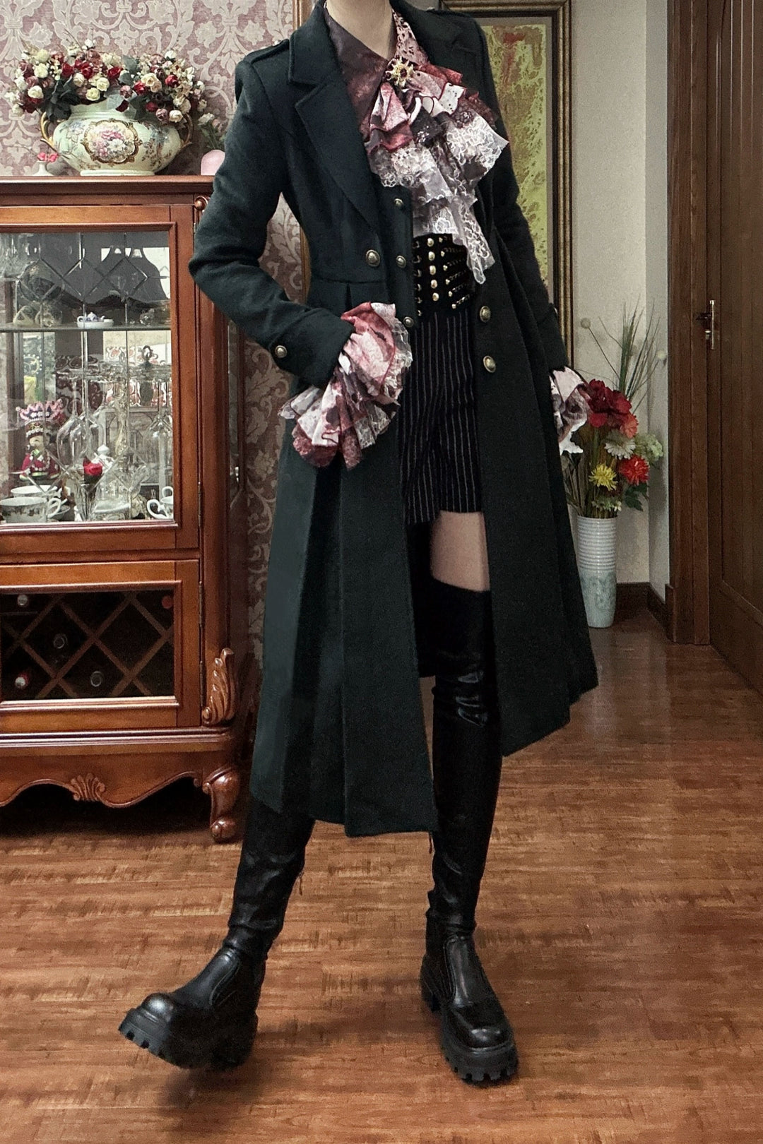 Gazing Galactic~Ouji Lolita Coat Winter Gothic Prince Wool Outwear Dark green S 