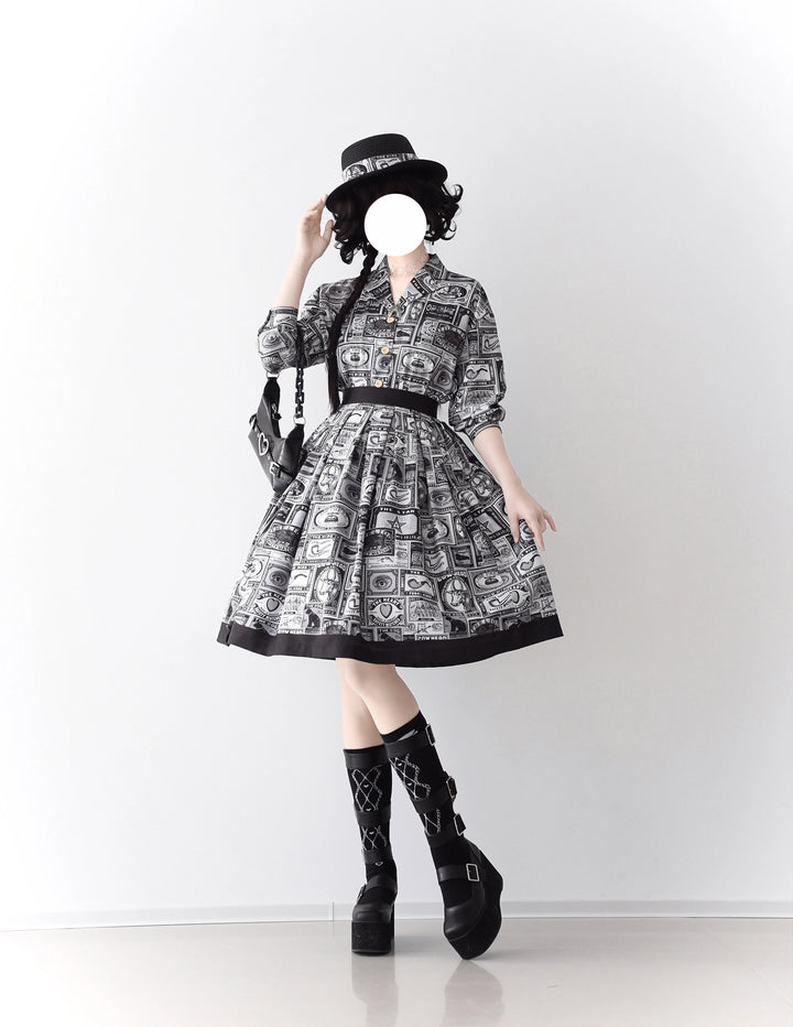 Miss Cube - Antique Label - Retro Lolita Skirt American Half Skirt Customized Antique Print