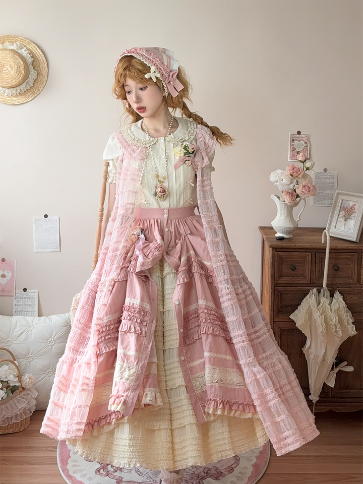 Miss Point~Cat Rose Tea~Elegant Lolita SK Pure Cotton Open-front Skirt