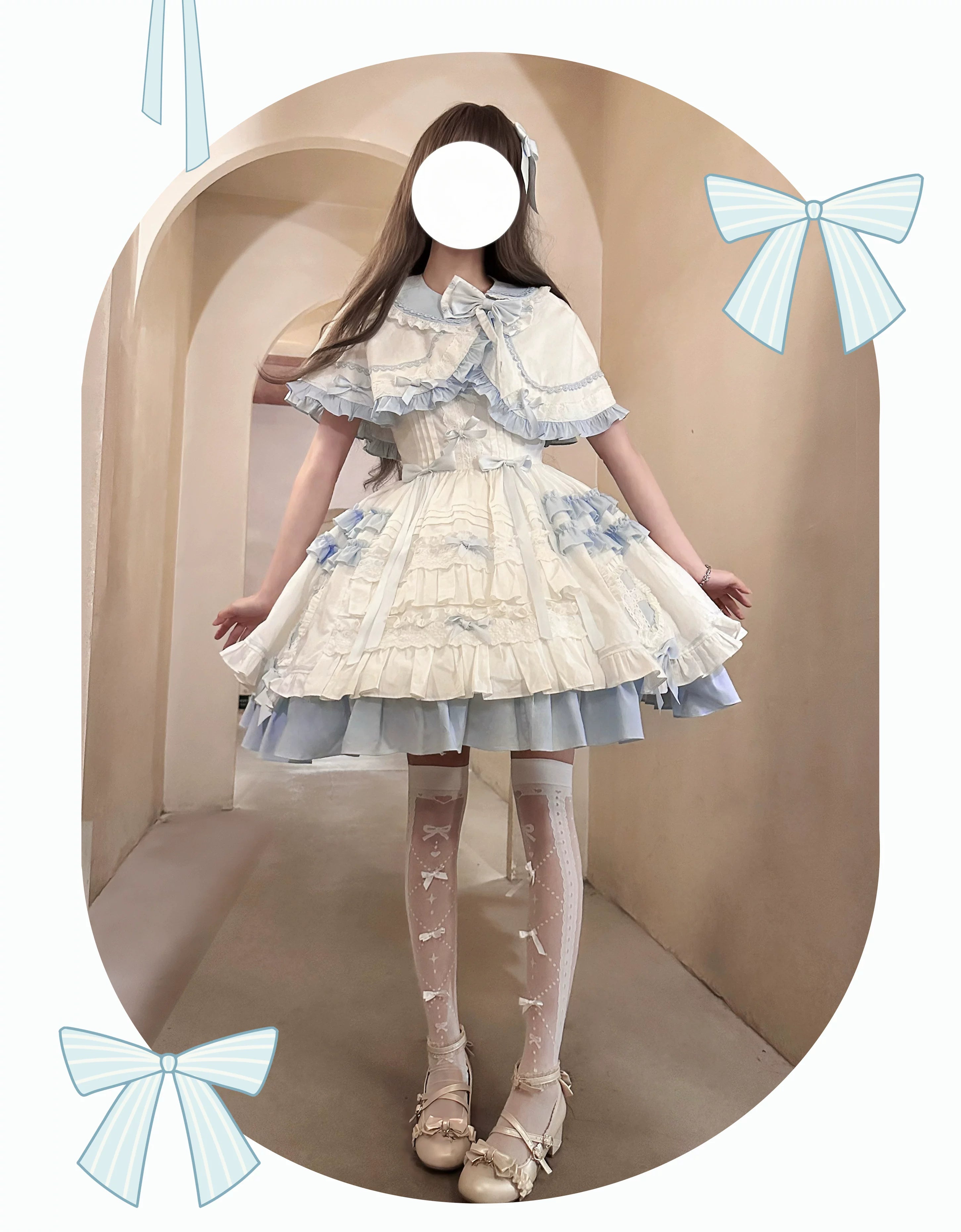 Showcase Doll - Doll-Like Sweet Lolita JSK Dress, Flounce Hem Cape 44446:808583