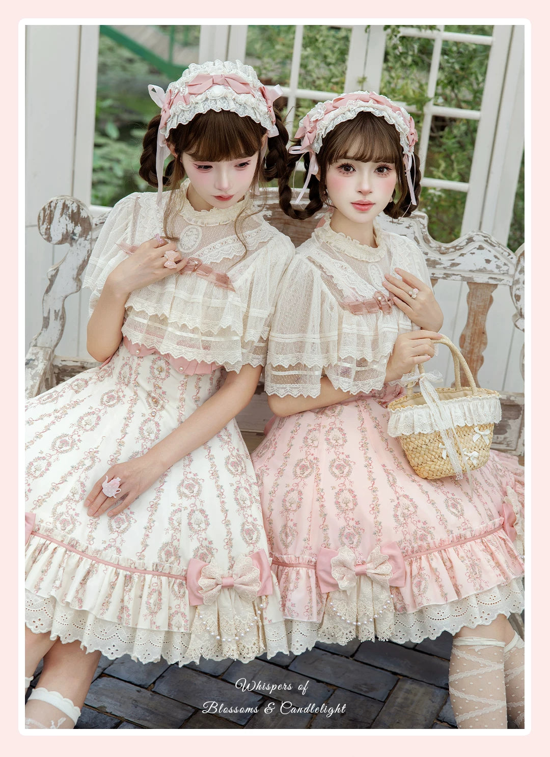 Whispers of Blossoms & Candlelight - Sweet Lolita Floral Printed JSK Dress with Bows 45631:856542
