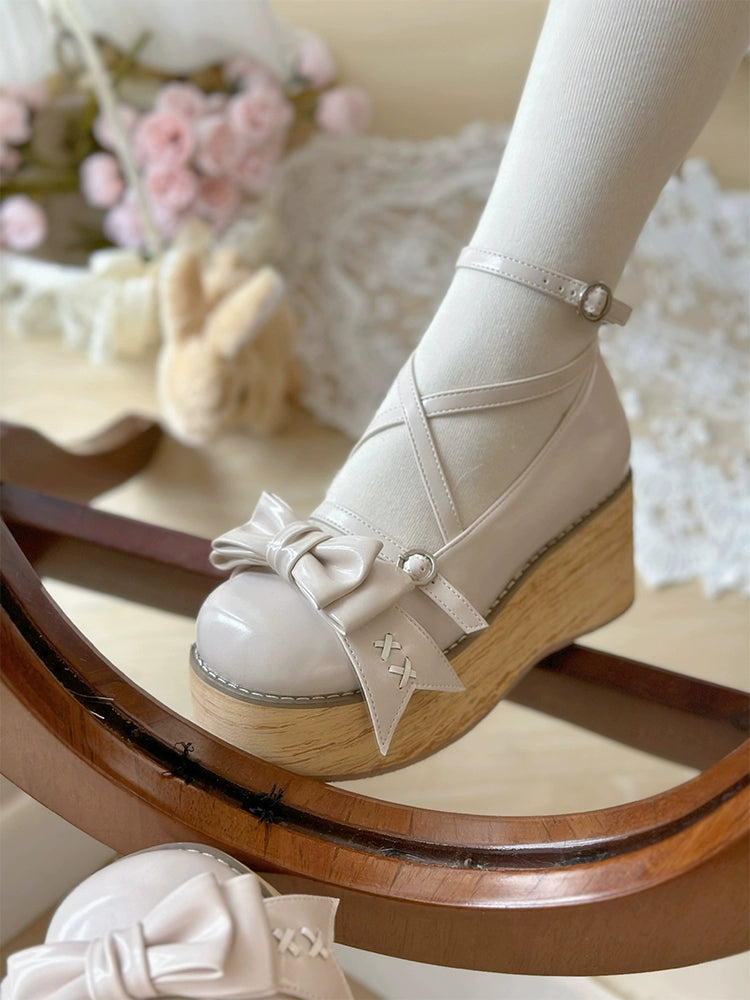 SeeYou~Sweet Cake~Sweet Lolita Platform Shoes Wood Grain