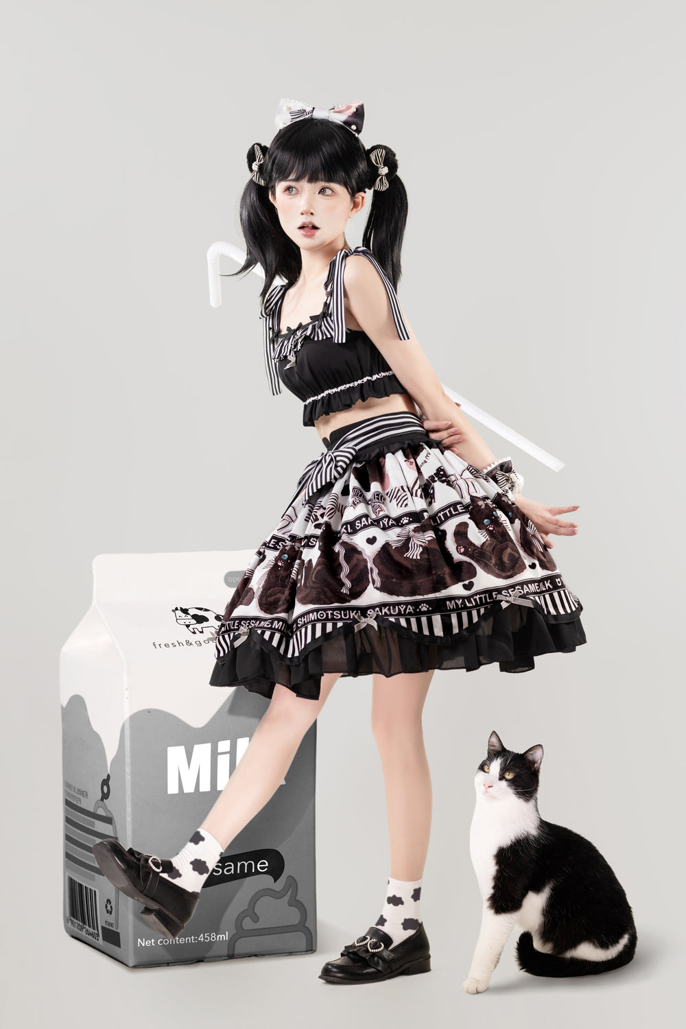 Sakuya Lolita~Kawaii Lolita Cat Print Skirt Suit 16952:234842