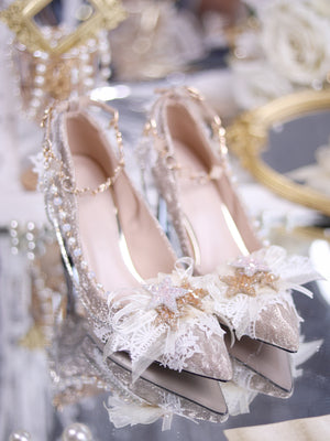 Sky Rabbit~Elegant Wedding Lolita Golden High Heel Shoes 31 golden 8.5cm / 3.3 inches heel-height 