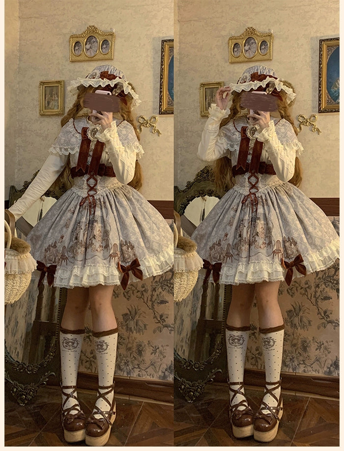 Alice Girl~Bear Castle~Sweet Lolita Dress Natural Waist JSK   